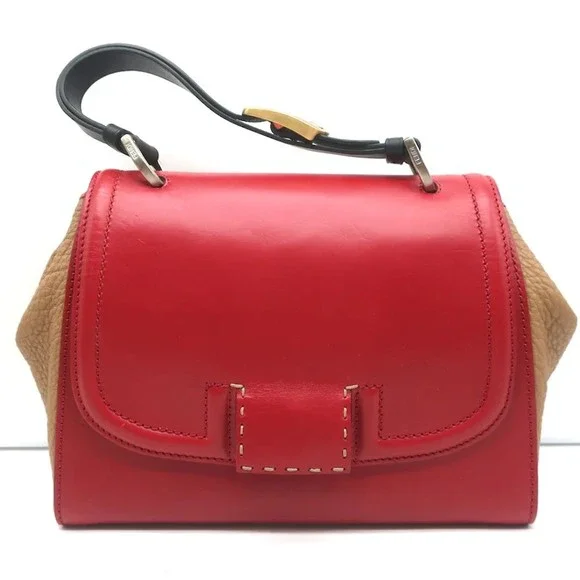 Fendi Silvana Top Handle Bag Red & Brown Leather Small Crossbody - Picture 3 of 12
